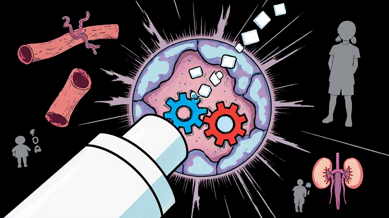 Aspirin particles locking cartoon COX-1 and COX-2 enzyme gears inside a cell.