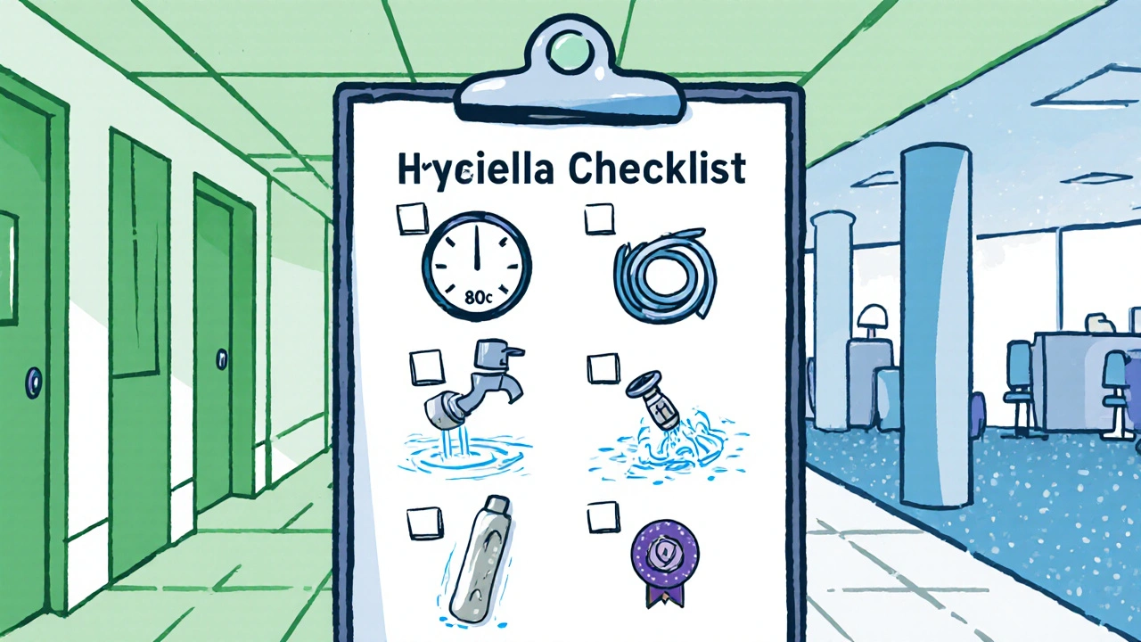 Manga‑style checklist of Legionella prevention steps on a clipboard.