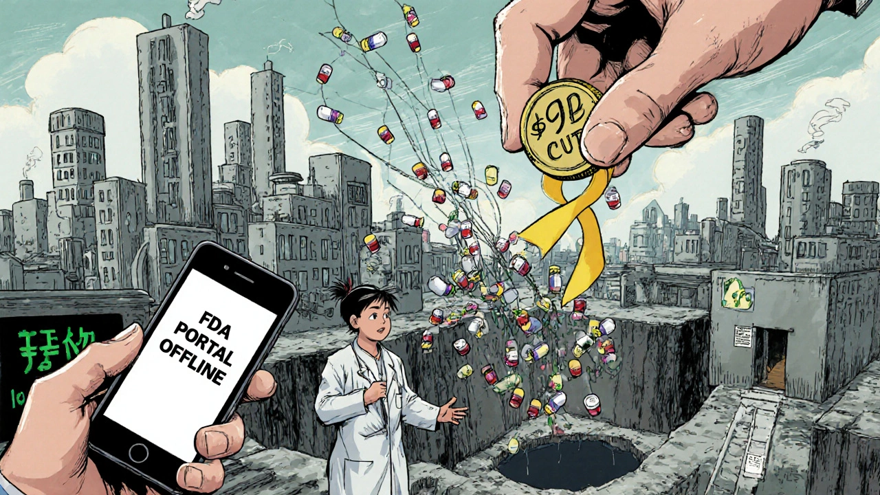 Fragile global drug supply chains snapping, FDA portal offline, Congress dropping money away from patients in need.