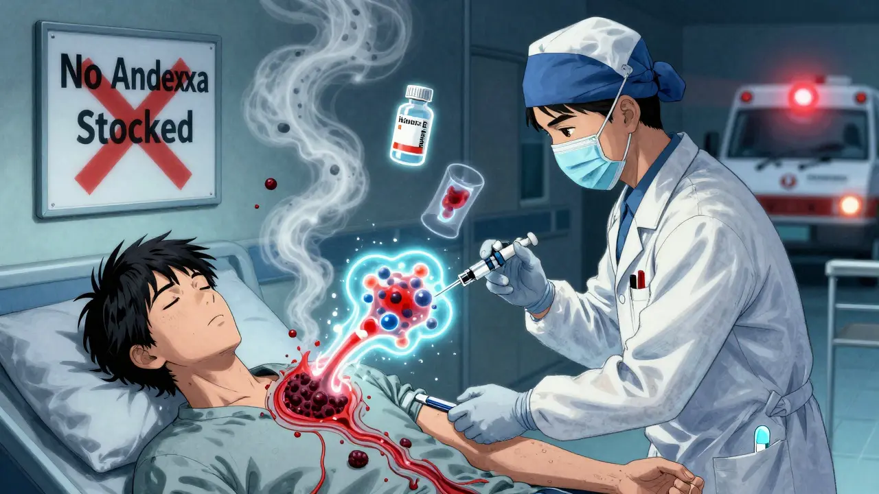 Paramedic administering idarucizumab to a bleeding patient as a molecular sponge reverses clotting proteins.