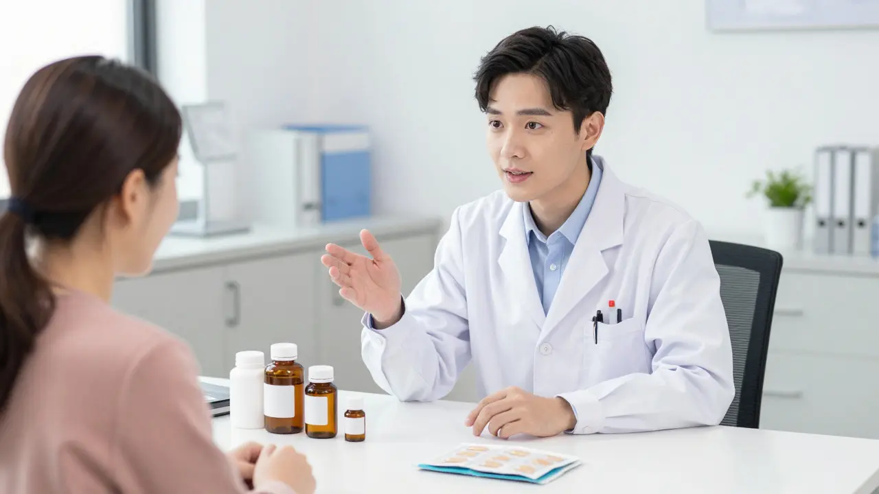 Doctor discussing medication options with a patient.
