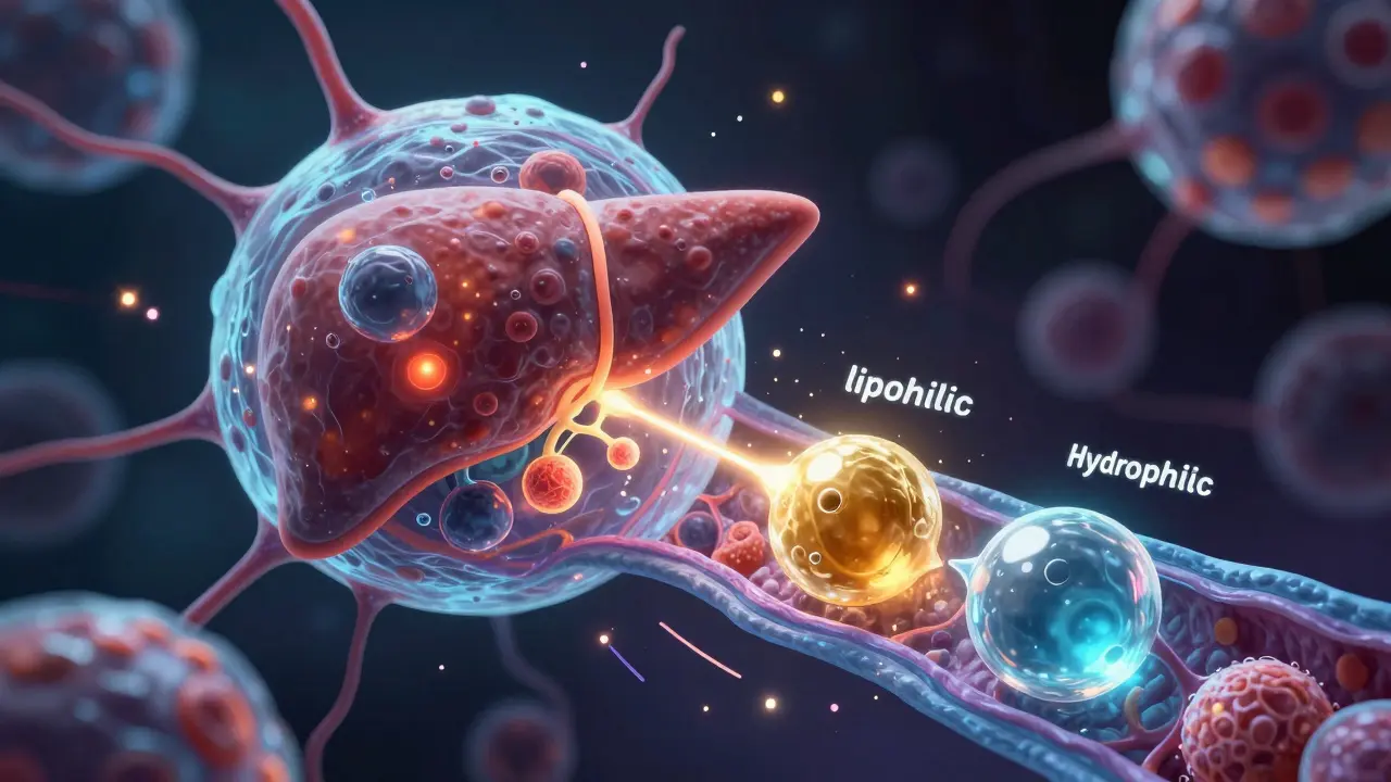 Manhua style cellular view of mitochondria and molecules in the liver